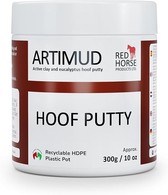 Artimud - Horse Hoof Putty Thrush Treatment 10 oz (300g) | Eucalyptus Horse Hoof Clay | Equine Frog & Sole Protection | Red Horse Products | Natural Hoof Mud | Non-caustic | All Equines