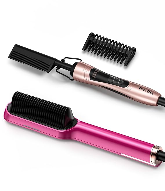 Terviiix Electric Hot Comb & Terviiix Frizz Buster Ionic Hair Straightener Brush