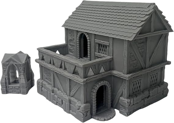 Terrainix Little Town Two-Floor House Terrain Set for Tabletop Miniature Wargames, Compatible with DND, 3D Printed and Paintable
