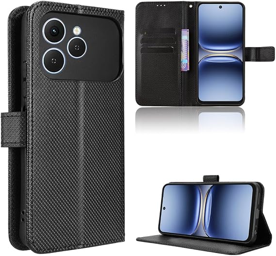 Compatible with Tecno Spark 40 4G Leather Case,PU Leather flip Cover Compatible with Tecno Spark 40 4G Case Cover Black