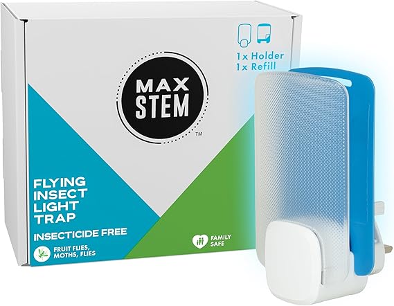 LED Light Trap, Insecticide-Free Fly Catcher, Indoor Fly Trap, 24/7 Protection from Flies, Gnats & Moths, Pet & Child Safe, Odourless, No Residue, 1 Kit - 1 Plug in Device and 1 Refill
