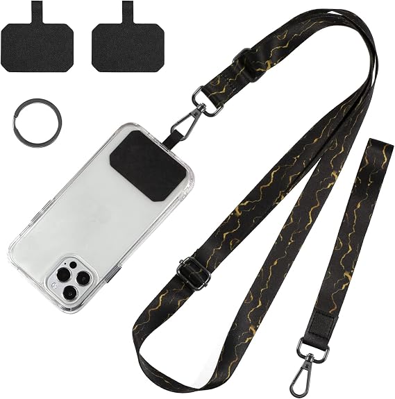 Phone Lanyards, Wrist Lanyards, Adjustable Neck Strap Black Gold