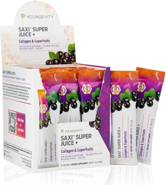 Youngevity SaXi Super Juice Plus Collagen Blackcurrant Drink Mix, Sticks