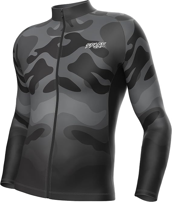 Sparx Men Winter Cycling Jerseys Bike Bicycle Long Sleeve Thermal Fleece Cold Weather Jacket (Black Camo, L)