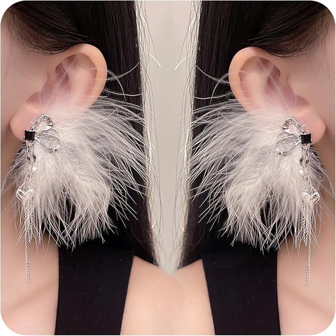 Purple Butterfly Earrings for Women,Blue/Pink/Silver Butterfly Wing Tassel Dangle Rhinestone White Feather Y2k Heart Chain Earrings Jewelry Gifts