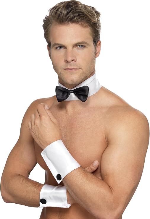 Smiffys Male Stripper Kit, Black Collar, Bow-Tie and Cuffs, Hen & Stag Night Fancy Dress, Adult Dress Up Accessories