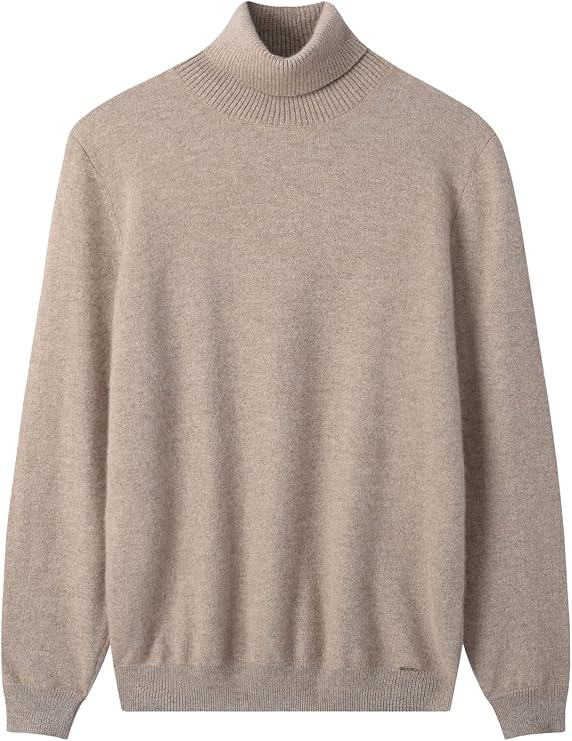 ZHILI Men's 100% Cashmere Turtleneck Sweater, Solid Color Long Sleeve Pullover