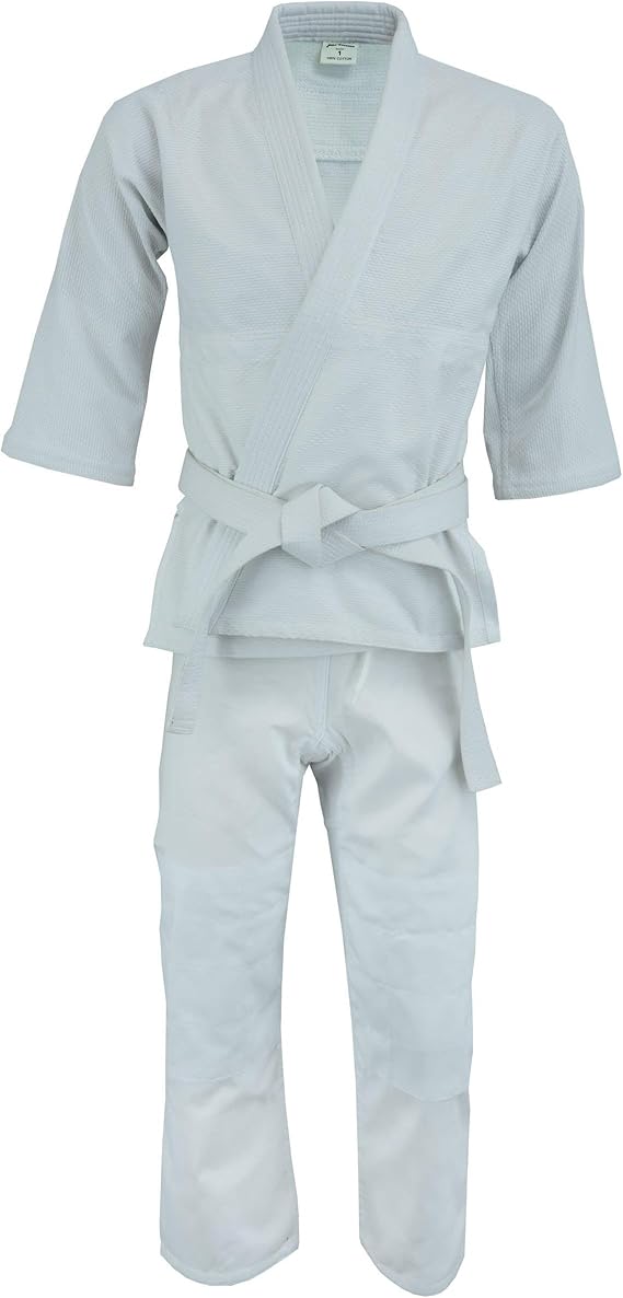 ULTIMATE FIGHT GEAR UFG Judo Single Weave Kids Adults Unisex Karate Gi Uniform - (Belt Included) (White, 000)