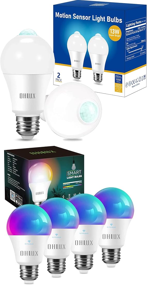 OHLUX Motion Sensor Bulbs and Smart Light Bulbs Bundle Package