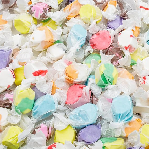 SALT WATER TAFFY 2 lb 10 Assorted Flavors, Individually Wrapped, Bulk Old Fashioned Candy, Gluten Free, Kosher Parve