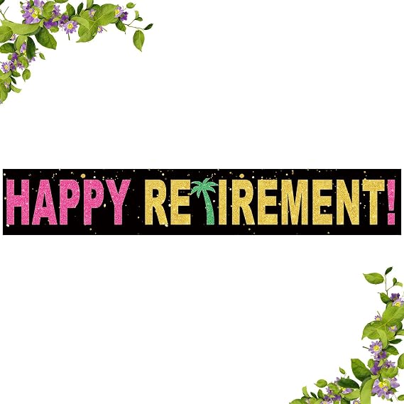 Happy Retirement Large Banner, Officially Retired Backdrop, Farewell, Leving Party for Retirement Outdoor Garden Banner Decorations Supplies (9.8 x 1.6 feet)