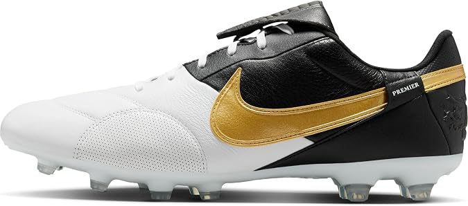 Nike Premier 3 FG Low Top Football Boot HM0265, White Metallic Gold Black, 9.5 UK