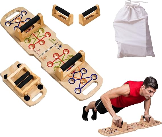 Foldable wooden Push up Board, Portable Push up Stand 14 in 1 Muscle Builder with Graphics Guide and 2 Solid Wood Pushup Handles