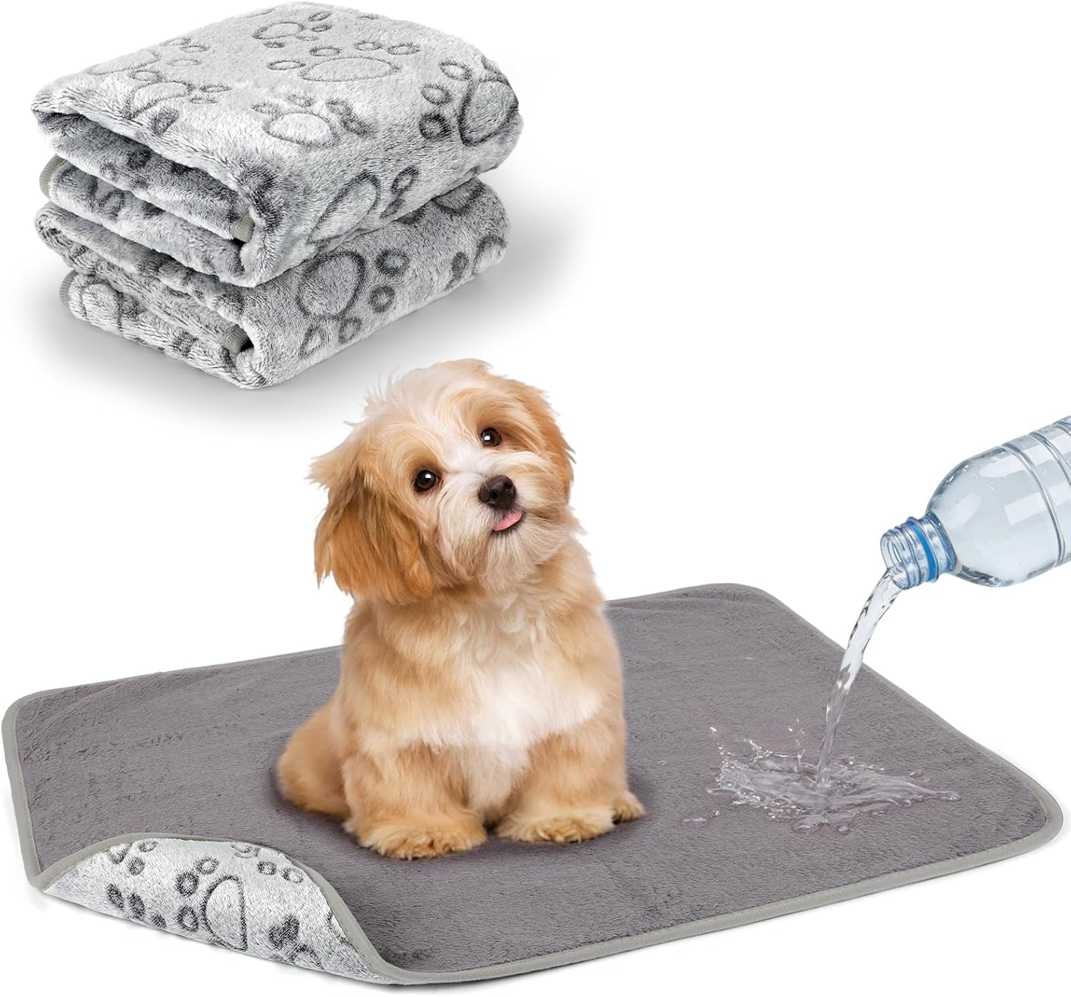 HYLYUN 2 Pack Waterproof Dog Blanket, Personalised Dog Blanket Warm Soft Fleece Pet Blankets, 76 * 52cm Pet Throw Paw Print Blankets Washable Sleeping Mat for Small Medium Dogs and Cats, Grey
