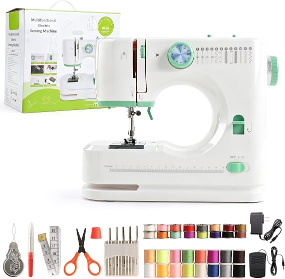 Portable Sewing Machine for Beginners with 12 Built-in Stitches, 2 Speeds Control, Foot Pedal, Thread Kit, Support Reverse Stitch, 2 Needle Modes, 9 Tightness Adjustments, for Home Repair & DIY Crafts