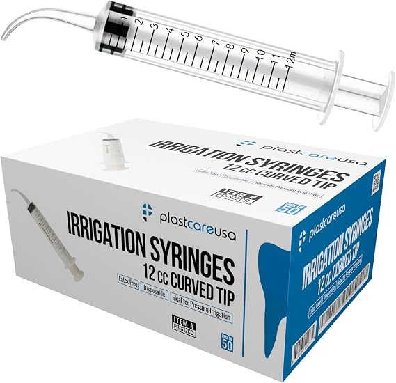 1000 Curved Tip Irrigation Syringes (12cc / 12ml) - Disposable Oral Dispensing Utility Syringe (20 Boxes of 50) by PlastCare USA