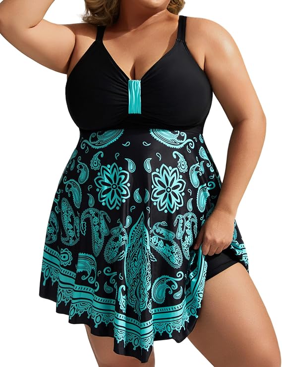 Hanna Nikole Womens Plus Size Swim Dress Swimsuit One Piece Tummy Control Bathing Suit Flowy Body Shaping Swimwear