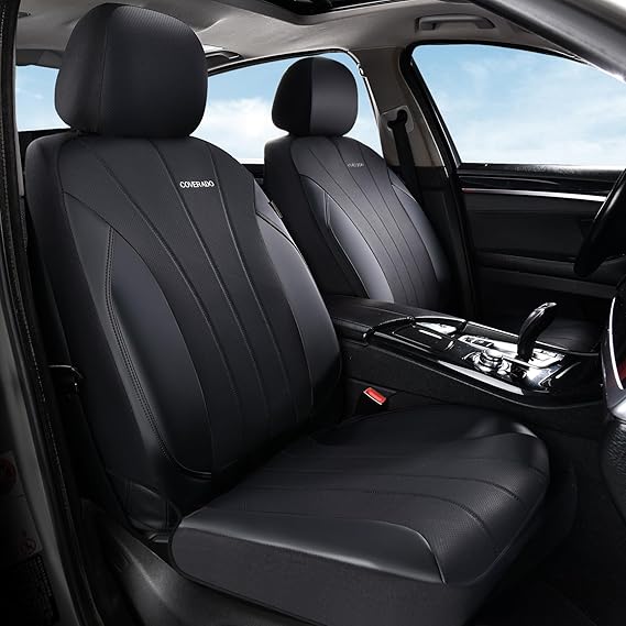 Coverado Car Seat Covers, 2 Front Seats Waterproof Nappa Leather Automotive Seat Protectors, Front Luxury Mesh Seat Covers, All-Weather Universal Fit for Most Cars SUV