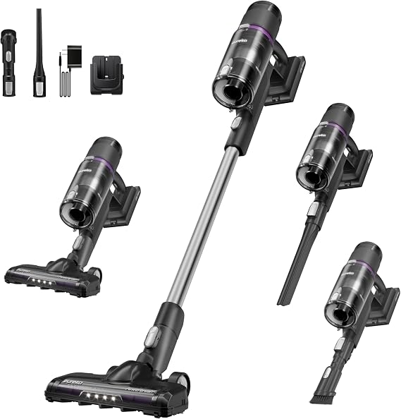 Eureka ReactiClean 200W Lightweight Cordless Stick Vacuum, NEC410BK | 5.5 lbs Lightweight, Detachable Battery, Up to 50-Min Runtime, Tangle-Resistant Brush, For Pet Hair, Hardwood & Carpet, Black