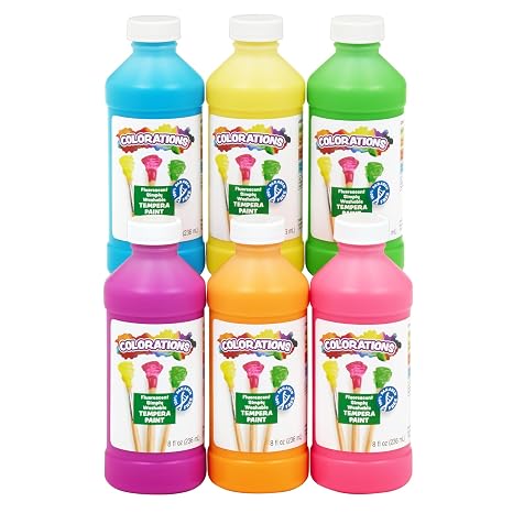 Colorations Paraben-Free Fluorescent Simply Washable Tempera Paint-Set of 6