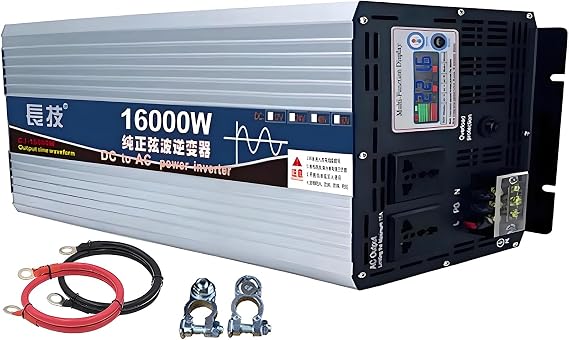 Upgraded high Power 6000W 8000W 10000W 12000W 16000W Pure Sine Wave Power Inverter 12V 24V 48V DC to 110V 220V AC Converter with LED Display for Car/RV Home Solar System(16000W,48vto220V)