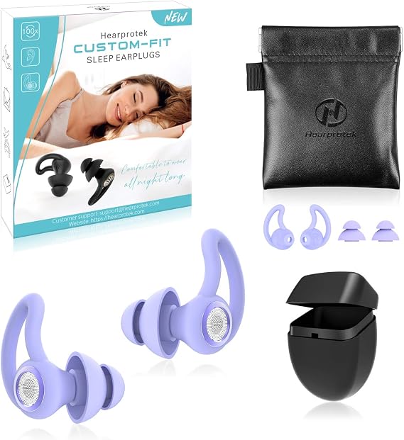 Ear Plugs for Sleeping, Hearprotek 30dB Noise Reduction Sound Blocking Earplugs with Silicone eartips, Soft Sleep Earplugs for Sleeping, Snoring, Travel, Studying, Work Purple