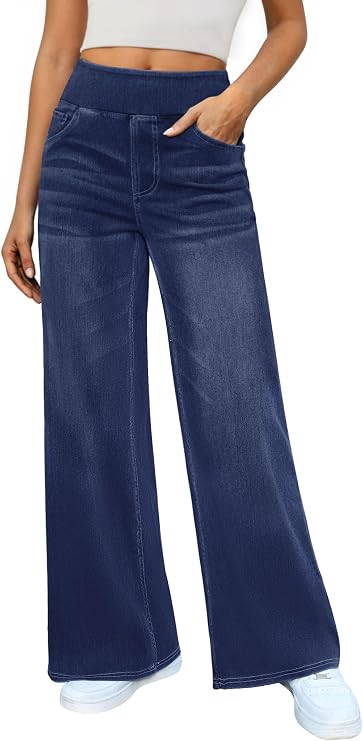 DLOODA Women's Stretchy Wide Leg Jeans High Waisted Denim Pants