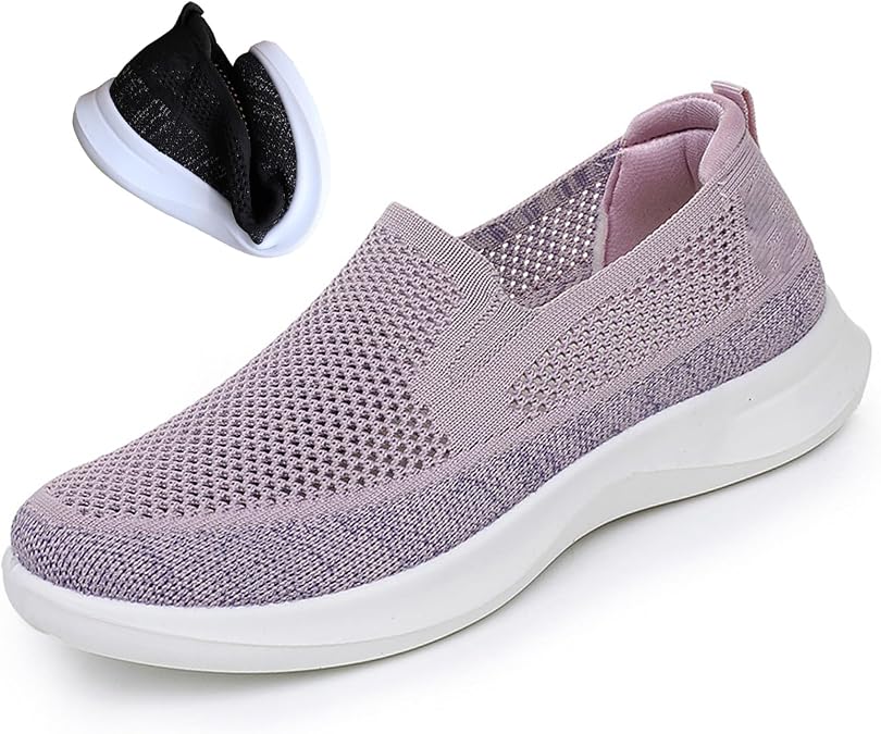 Women Slip On Walking Shoes, Mesh Breathable Lightweight Casual Orthopedic Sneakers for Women Sport Shoe Ladies Wide Fit Trainers