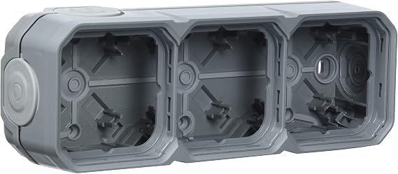 Legrand - Waterproof Plexo Case with 3 Ports for Horizontal or Vertical Mounting with 5 Soft End Caps in Grey Finish