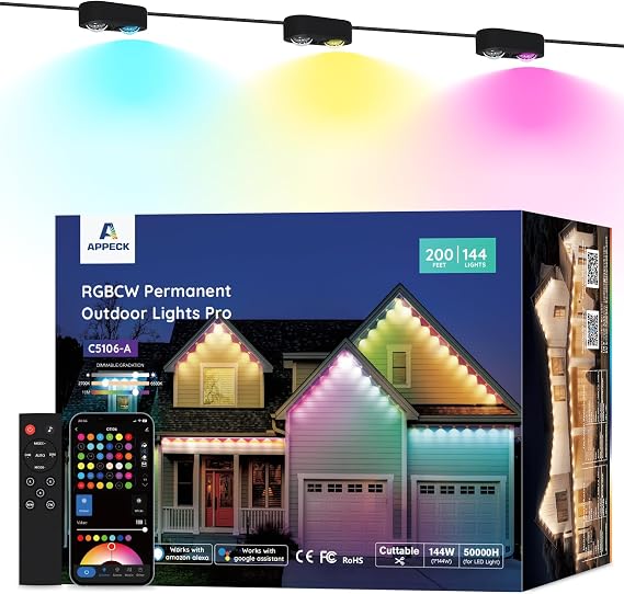 APPECK Permanent Outdoor Lights Pro, 200ft with 144 RGBCW Eaves Lights