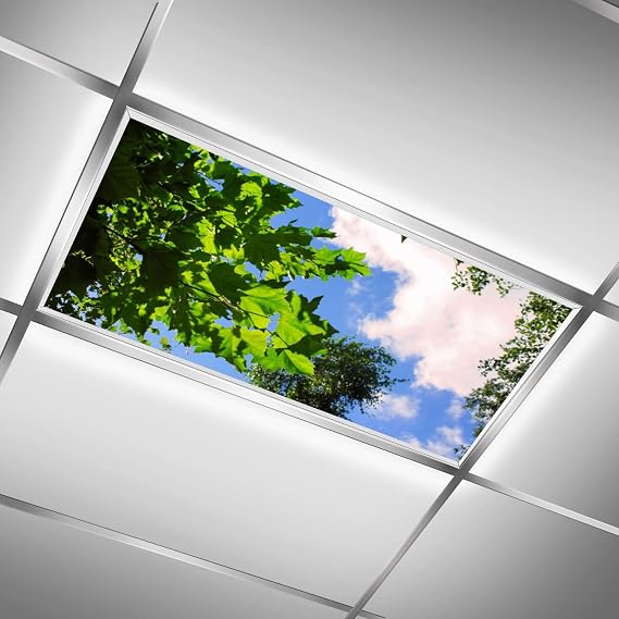 2ft x 4ft Fluorescent Light Covers Summer Green Canopy Heaven Clouds Mood Light Filters-Easy Setup for Office,Hospitals,Home & Classrooms,Reduce Glare & Flicker