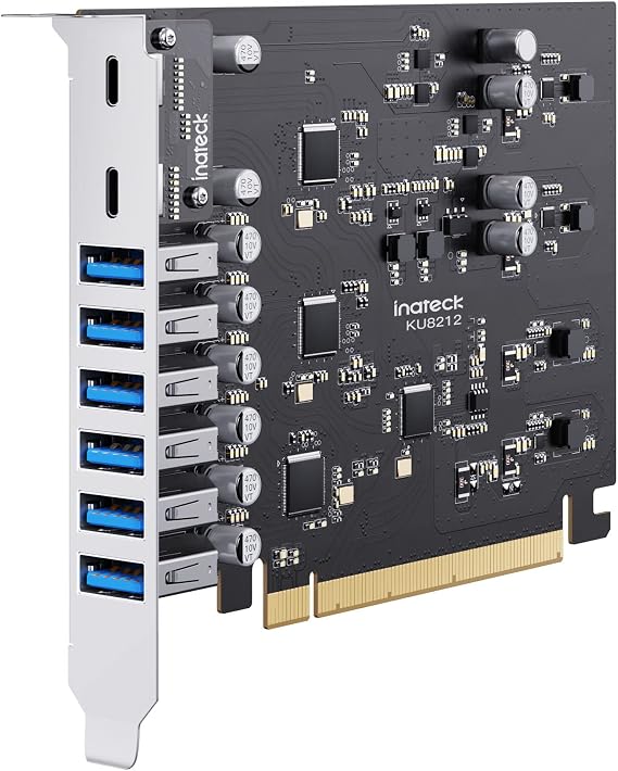 Inateck Power Supply USB PCIe Card Total 16 Gbps Bandwidth, USB 3.2 Gen 2, with 8 USB Ports KU8212