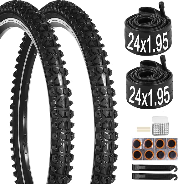 24 Inch Bike Tire, 2 Pack 24x1.95 Bicycle Tires and Tubes, 24 x 1.95 Bike Tire with Repair Kit, 24 x 1.95 Mountain Bike Tire BMX Tires, MTB Tires
