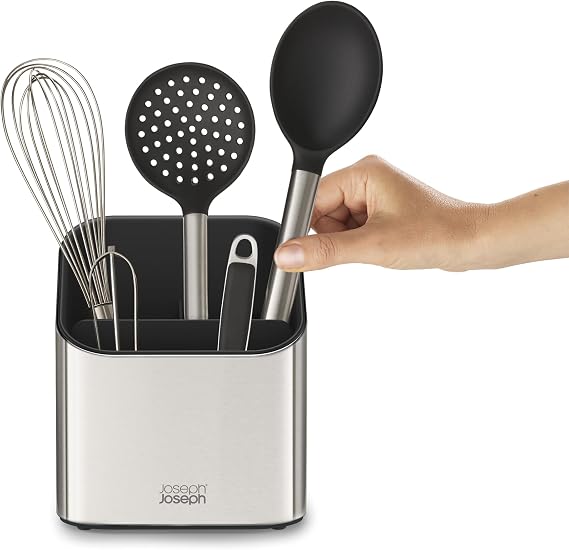Joseph Joseph Surface - Stainless-steel Utensil Pot Caddy with non-slip feet and dividers, fingerprint-proof Utensils and Gadgets holder - Grey