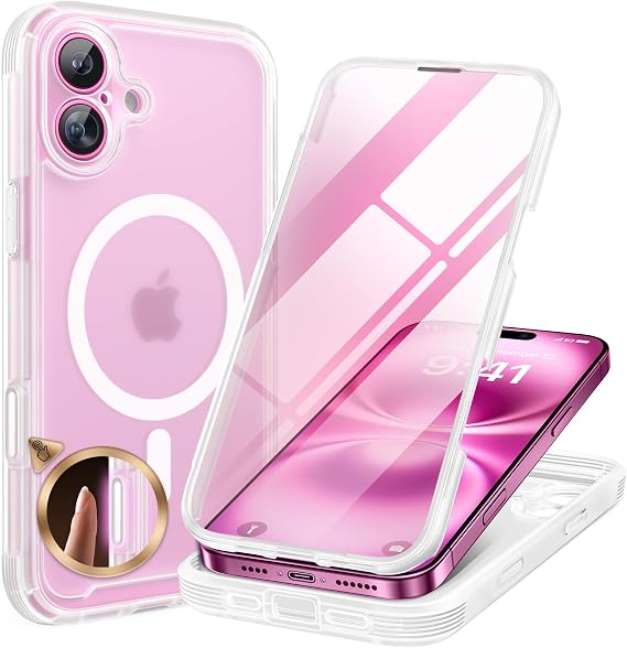 miracase Magnetic for iPhone 16 Plus Case Full-Body Phone with Built-in Glass Screen Protector, [Compatible with MagSafe] Military Drop Proof 16 Plus Cover Bumper 6.7 inch, Matte Clear