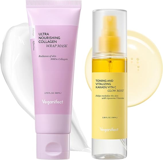 VEGANIFECT Randiance Duo, Vita C Mist & Collagen Overnight Wrapping Mask, Boosts Hydration and Skin Elasticity for a Long-Lasting Glow, Korean Skin Care