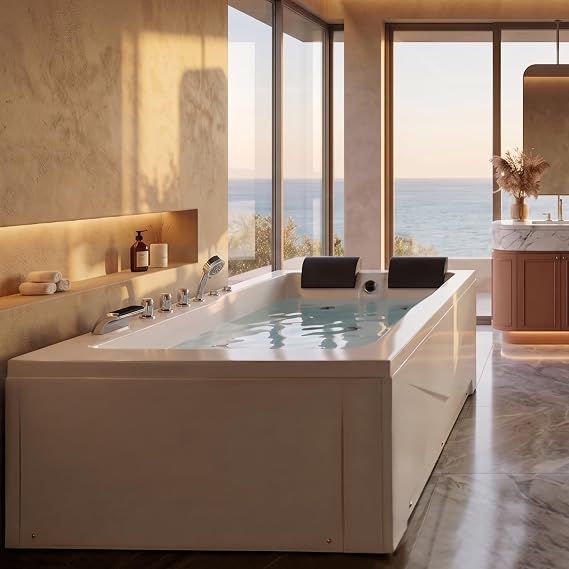 EMPAVA 71 In Jetted Bathtub for 2, Back To Wall Whirlpool Tub with 16 Jets