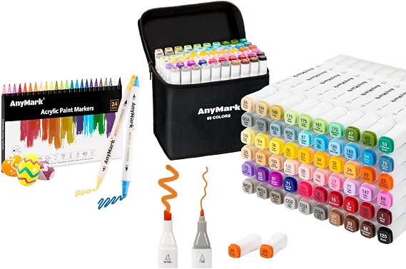 AnyMark 60 Colors Alcohol Markers, 24 Colors Acrylic Paint Markers