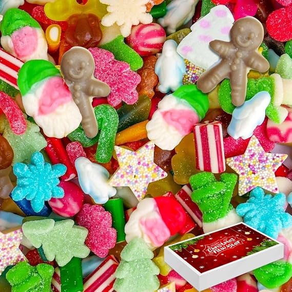 Christmas Random Mixed Sweets with Gift Box – Assorted Festive Candy Selection – Ideal Stocking Filler & Holiday Treat Box (1000g)