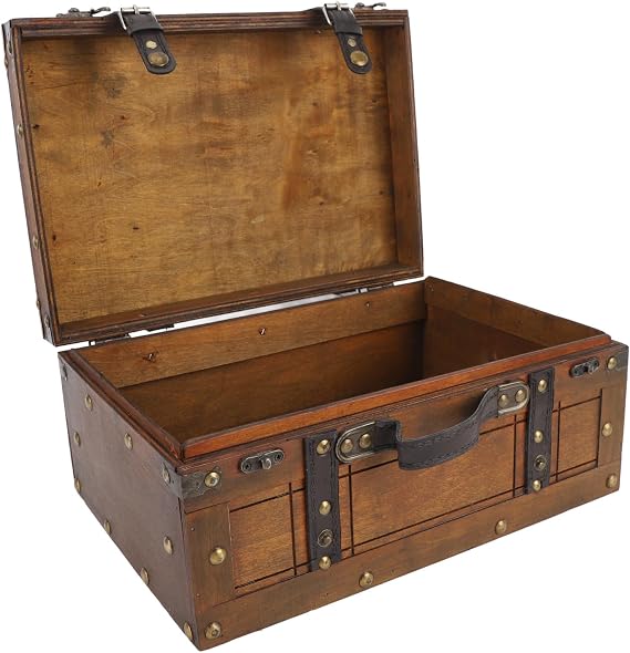 Vintage Distressed Wooden Chest Storage Trunk Handbag for Clothes Toys Photo Prop (Large)
