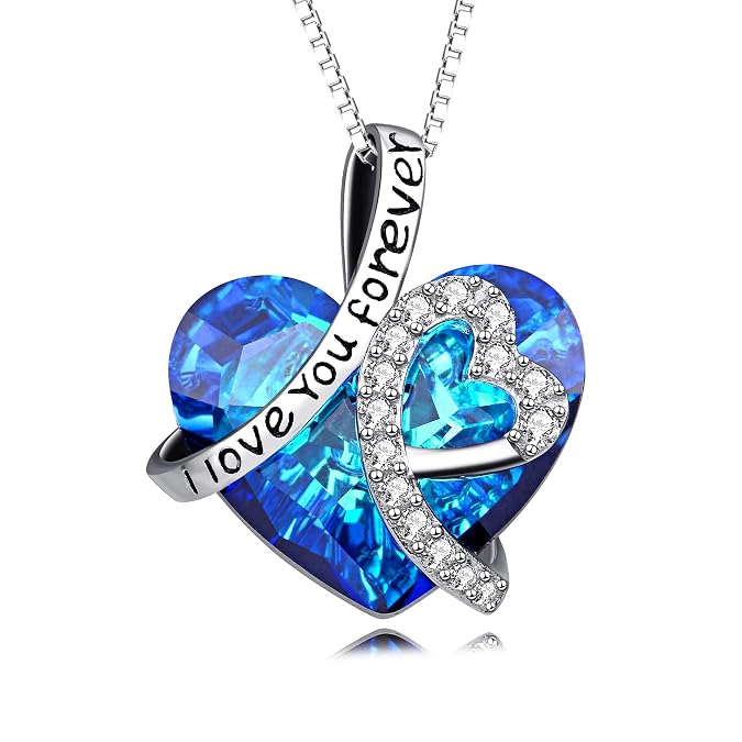 AOBOCO I Love You Forever Necklace 925 Sterling Silver with Crystals from Austria Anniversary Birthday Gifts for Women Mothers Day Gift