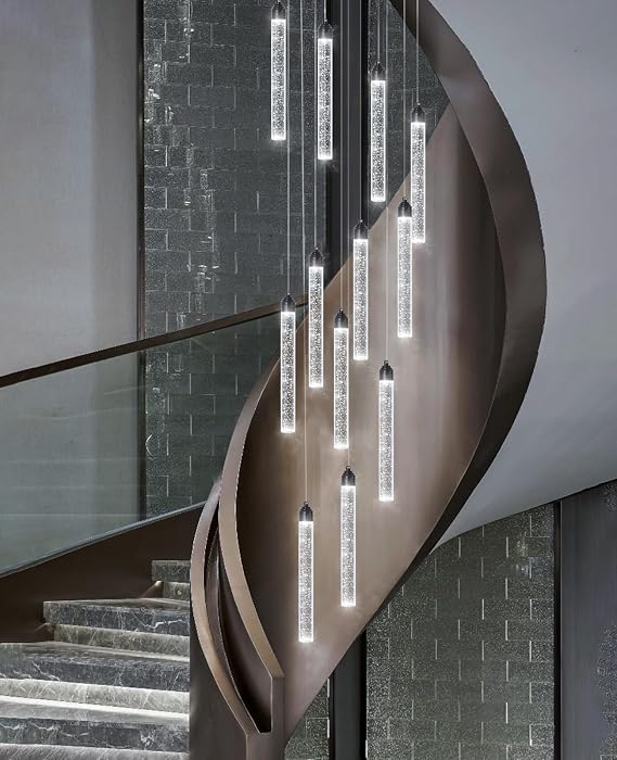 Modern LED Chandelier 30 Lights - Dimmable Spiral Crystal Fixture for Living Room, Entryway, Staircase, Foyer & Dining Room - Elegant Gold Bubble Design (Black 12 lights)