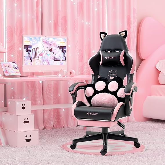 Black Cute Cat Ears Gaming Chair for Girls