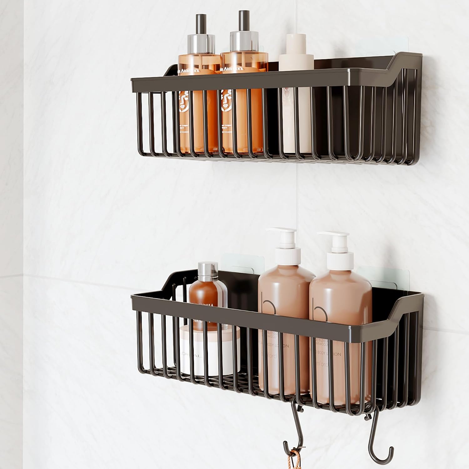 Banyor Adhesive Bathroom Shelf, 2-Piece Bathroom Organizer, Shower Shelf Organizer Shampoo Holder, Shower Cabin Shelf, Bathroom Organizer, Bathroom Strap Plastic