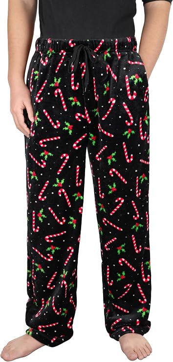 Mens Plush Pajama Pants Soft Flannel Fleece Pajama Lounge Sleep Pant Christmas Plaid Fuzzy Lounge Sleepwear Pj Bottoms