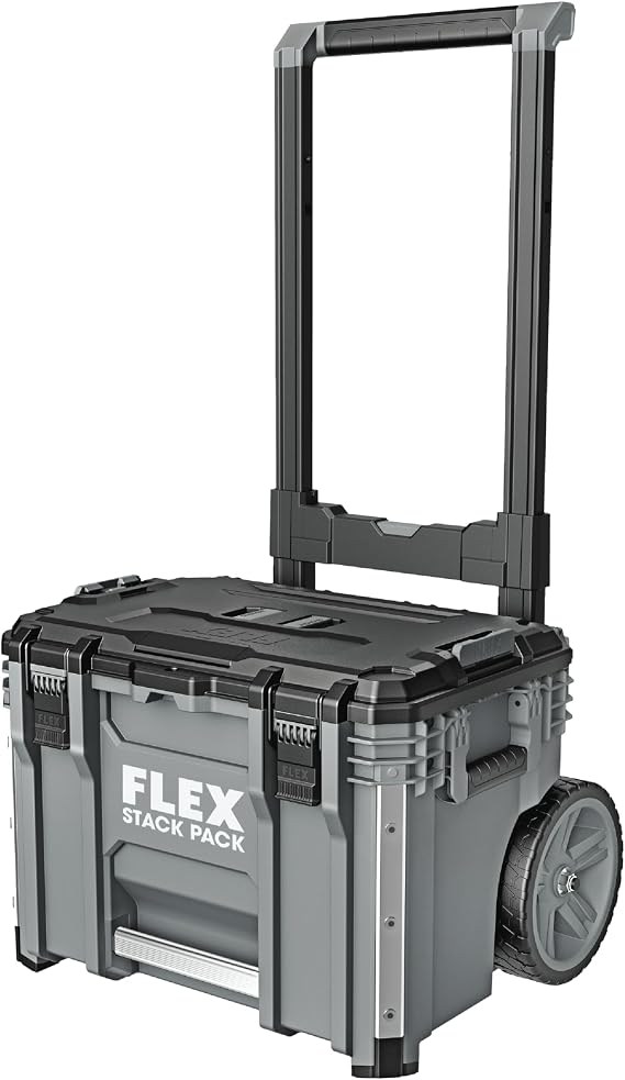Flex - Stack Pack Roller Box - Made of Impact Resistant Plastic with Aluminium Reinforced Corners, Metal Latch and More - 9 Inch Wheels - 531464 - Organiser Storage for Tools Set and Accessories