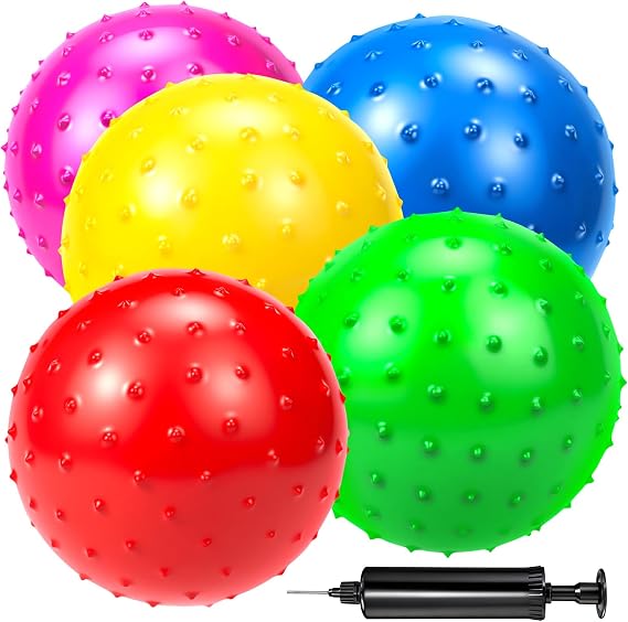 5 Pack Knobby Balls - 9" Bouncy Ball Sensory Toys Spiky Massage Stress Ball