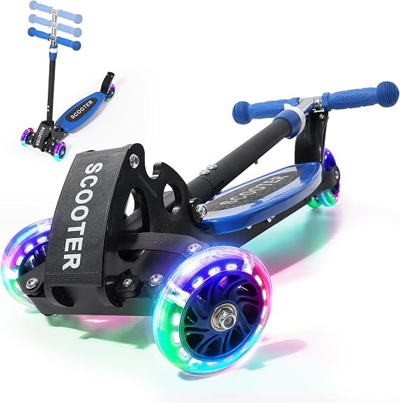 3 Wheel Scooter for Kids Ages 3-12, LED Light-Up Kids Kick ScooterPortable Foldable, Adjustable Height, Durable Metal Construction, 6" Extra Wide Deck for Outdoor Activities,Child Safety Certified