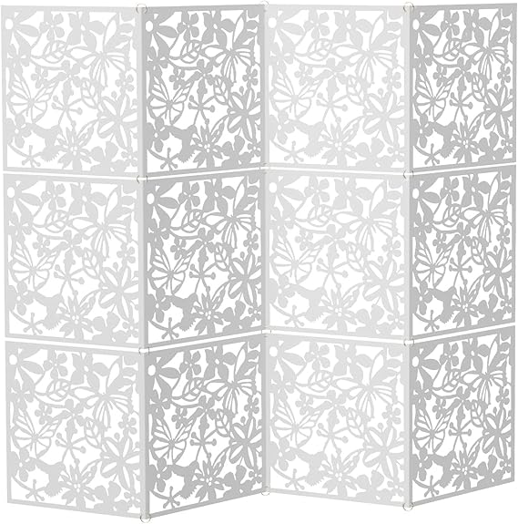 Room Divider 12pc Square 40x40cm Hanging Folding Screen with Circular Rings White PP Hollow Carved Panels Durable Foldable DIY Design for Partition Wall Decor & Lighting Effects