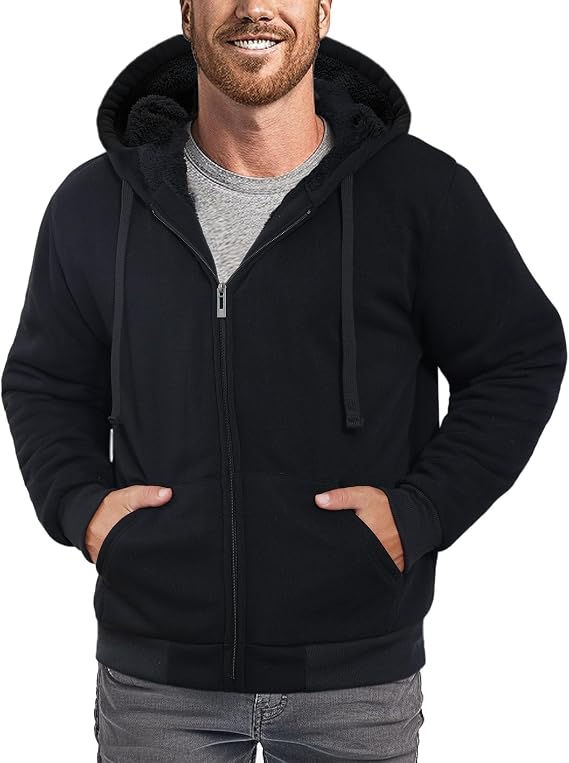ZeroStage Heavyweight Full Sherpa Fleece Lined Hoodies for Men Zip Up Jacket, Winter Thick Sweatshirt